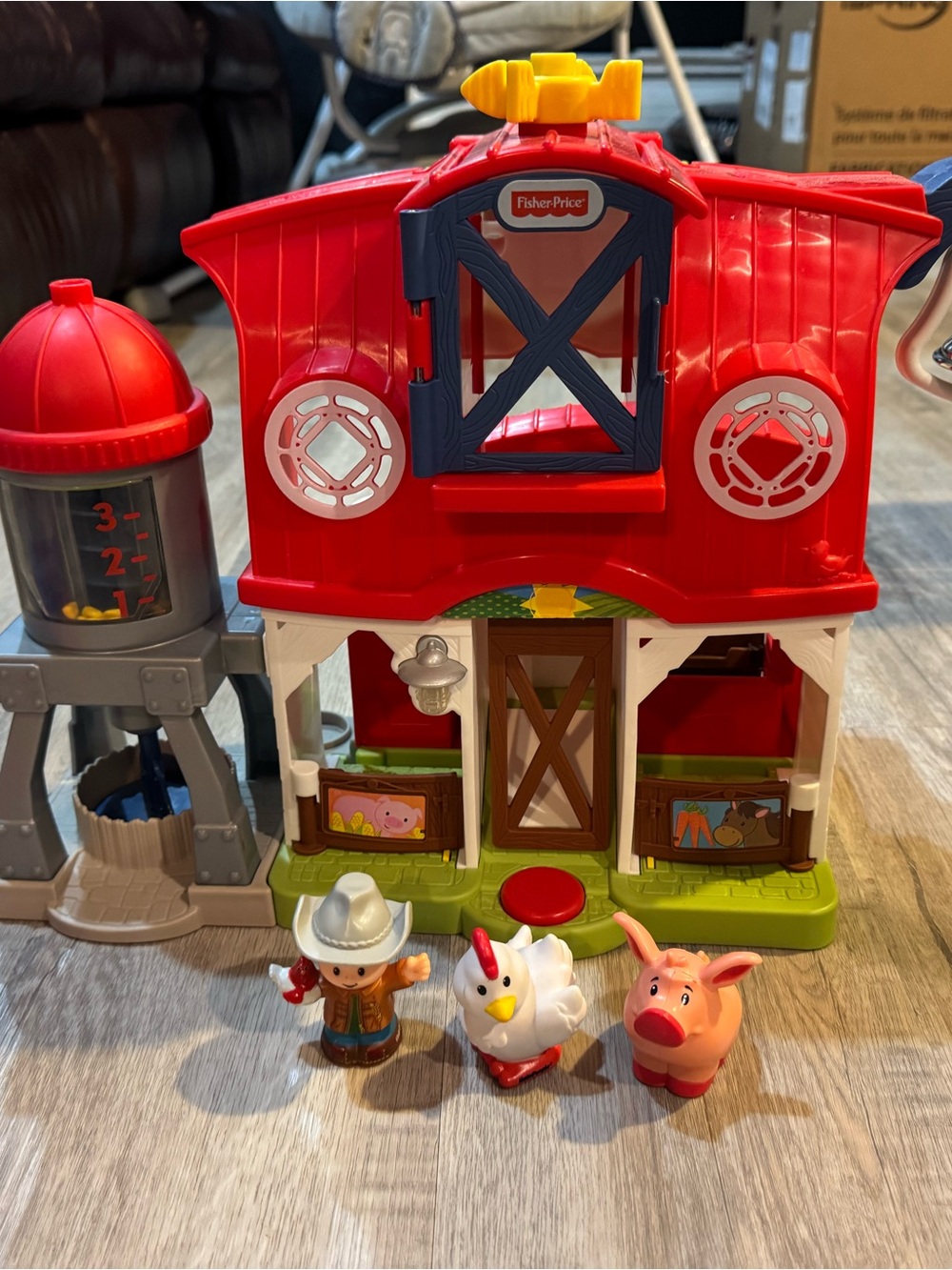 Fisher-Price Red & White Farm Playset with cowboy, Chicken and Pig Figures